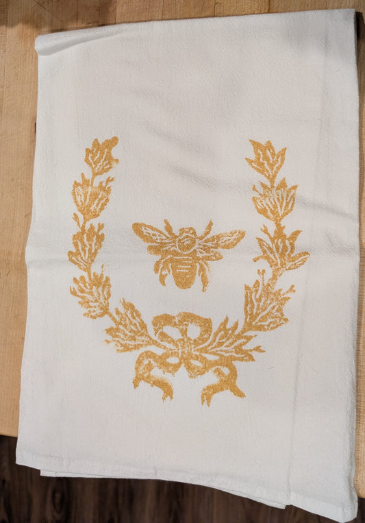 French Wreath with Bee tea towel